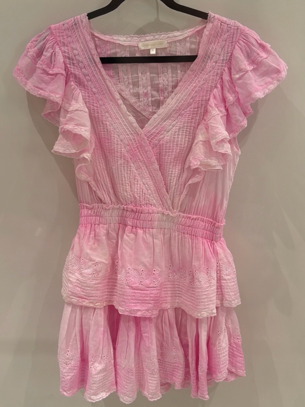 Loveshackfancy Pink Ruffle mini dress size medium
